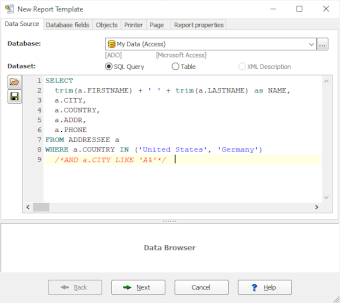 Creating report data source