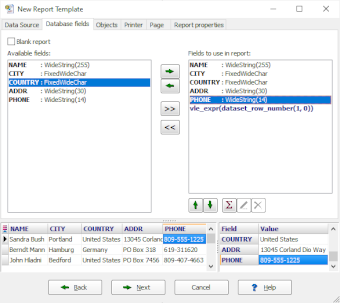 Specifying fields for using in the report