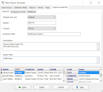 Specifying report properties
