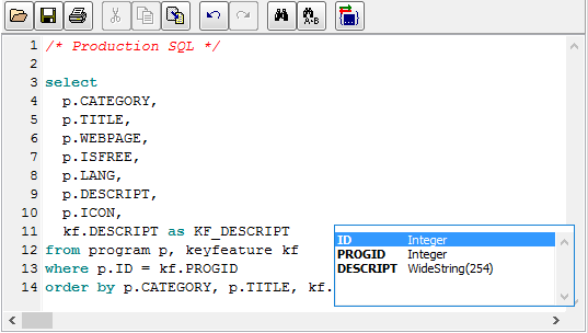 SQL editor code completion